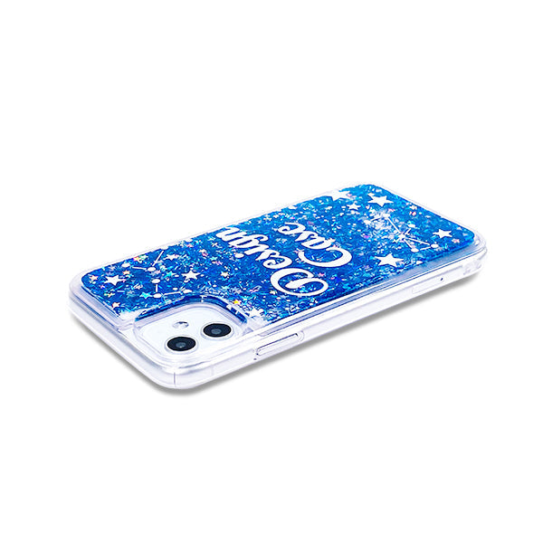 オリジナルiPhone13ProMaxグリッタースマホケースブルー